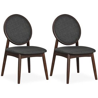 Costway Dining Chairs Set Upholstered Linen Fabric Side Chairs with Round Backrest
