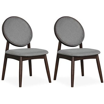 Costway Dining Chairs Set Upholstered Linen Fabric Side Chairs with Round Backrest