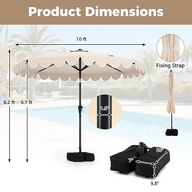 Costway 10 FT Patio Umbrella with Weighted Base Sandbags Push Button Tilt & Crank