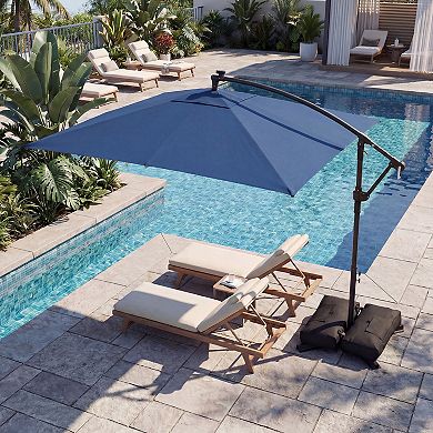 Costway 8 x 8 FT Solar LED Offset Cantilever Patio Umbrella with 360° Rotation, Crank