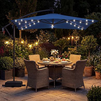 Costway 8 x 8 FT Solar LED Offset Cantilever Patio Umbrella with 360° Rotation, Crank
