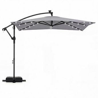 Costway 8 x 8 FT Solar LED Offset Cantilever Patio Umbrella with 360° Rotation, Crank