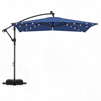 Costway 8 x 8 FT Solar LED Offset Cantilever Patio Umbrella with 360° Rotation, Crank