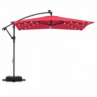 Costway 8 x 8 FT Solar LED Offset Cantilever Patio Umbrella with 360° Rotation, Crank