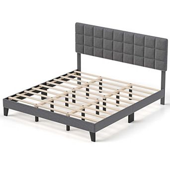 Costway Bed Frame Modern Linen Fabric Upholstered Platform Bed with Headboard