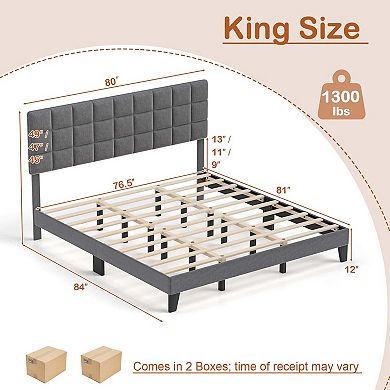 Costway Bed Frame Modern Linen Fabric Upholstered Platform Bed with Headboard