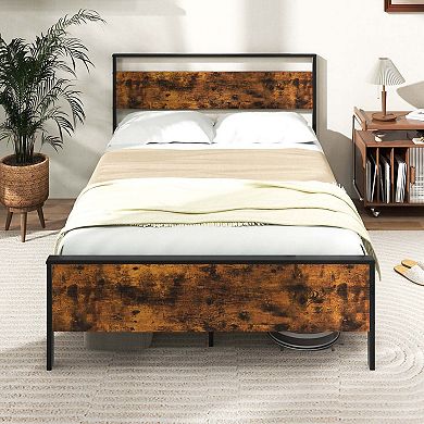 Costway Bed Frame with Wooden Headboard and Footboard Under-Bed Storage