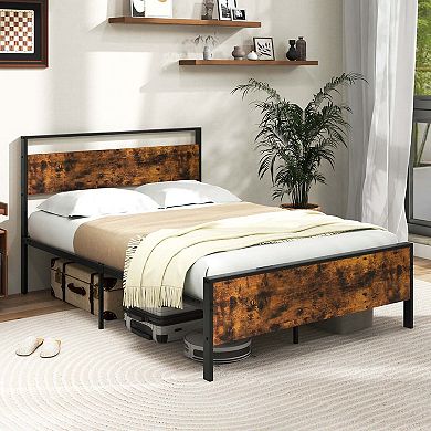 Costway Bed Frame with Wooden Headboard and Footboard Under-Bed Storage