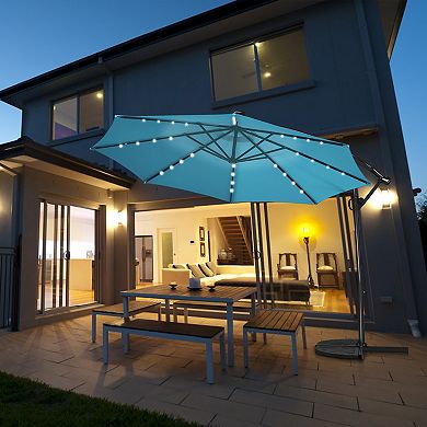 Costway 10FT Patio Offset Umbrella 32 Solar LED Light 360degrees Rotation