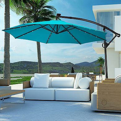 Costway 10FT Patio Offset Umbrella 32 Solar LED Light 360degrees Rotation