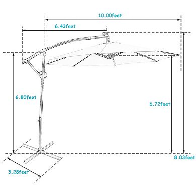 Costway 10FT Patio Offset Umbrella 32 Solar LED Light 360degrees Rotation