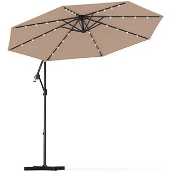 Costway 10FT Patio Offset Umbrella 32 Solar LED Light 360degrees Rotation