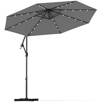 Costway 10FT Patio Offset Umbrella 32 Solar LED Light 360degrees Rotation