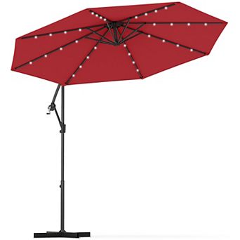 Costway 10FT Patio Offset Umbrella 32 Solar LED Light 360degrees Rotation