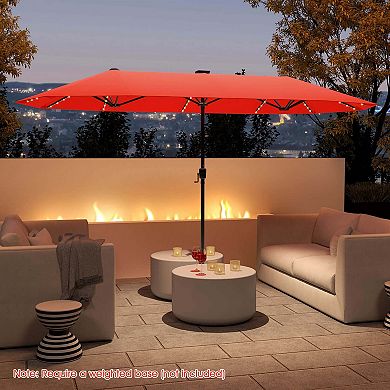 Costway 13 FT Large Patio Umbrella with LED Solar Lights Crank Handle 12 Heavy-Duty Ribs