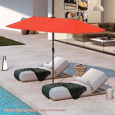 Costway 13 FT Large Patio Umbrella with LED Solar Lights Crank Handle 12 Heavy-Duty Ribs