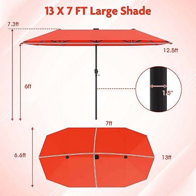 Costway 13 FT Large Patio Umbrella with LED Solar Lights Crank Handle 12 Heavy-Duty Ribs