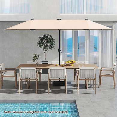 Costway 13 FT Large Patio Umbrella with LED Solar Lights Crank Handle 12 Heavy-Duty Ribs