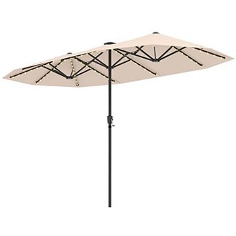 Costway 13 FT Large Patio Umbrella with LED Solar Lights Crank Handle 12 Heavy-Duty Ribs