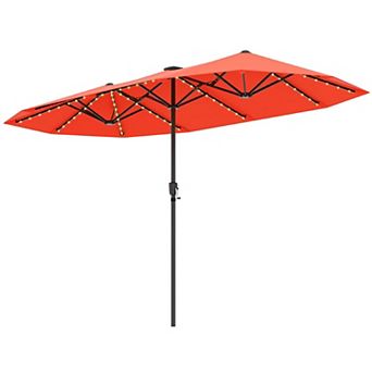 Costway 13 FT Large Patio Umbrella with LED Solar Lights Crank Handle 12 Heavy-Duty Ribs