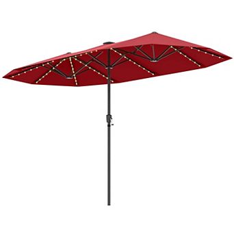 Costway 13 FT Large Patio Umbrella with LED Solar Lights Crank Handle 12 Heavy-Duty Ribs