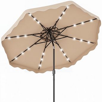 Costway 9 FT Solar LED Patio Umbrella, Push-Button Tilt & Crank, 24 LED Lights & 8 Ribs