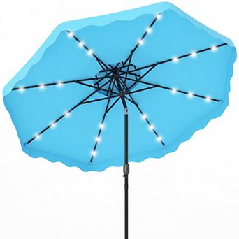 Costway 9 FT Solar LED Patio Umbrella, Push-Button Tilt & Crank, 24 LED Lights & 8 Ribs