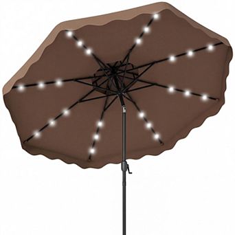 Costway 9 FT Solar LED Patio Umbrella, Push-Button Tilt & Crank, 24 LED Lights & 8 Ribs