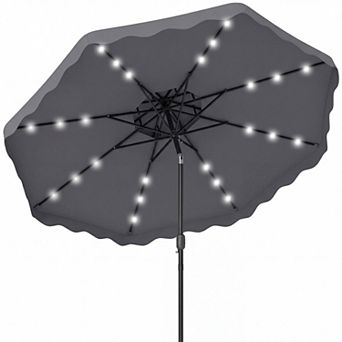 Costway 9 FT Solar LED Patio Umbrella, Push-Button Tilt & Crank, 24 LED Lights & 8 Ribs