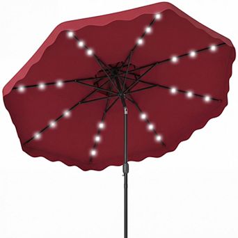 Costway 9 FT Solar LED Patio Umbrella, Push-Button Tilt & Crank, 24 LED Lights & 8 Ribs