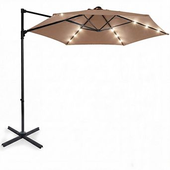Costway 10 FT Patio Cantilever Umbrella Large Offset Hanging Umbrella with Solar LED Lights