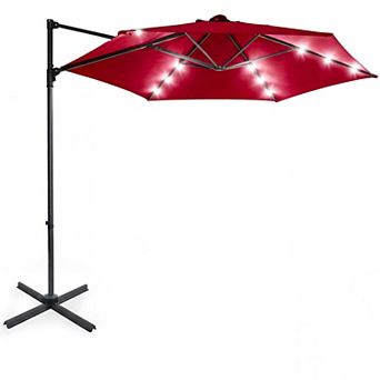 Costway 10 FT Patio Cantilever Umbrella Large Offset Hanging Umbrella with Solar LED Lights