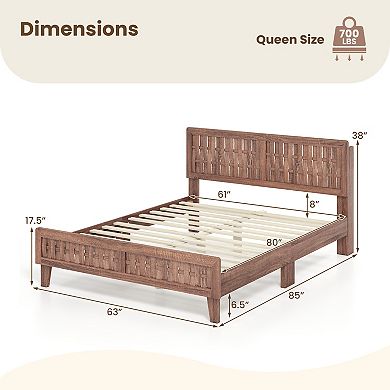 Costway Bed Frame with Woven Accent Headboard & Footboard, Wooden Slat Support