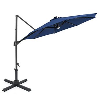 Costway 10 FT Cantilever Patio Umbrella with Solar LED Lights, 360° Rotation, Easy Tilt