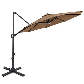Costway 10 FT Cantilever Patio Umbrella with Solar LED Lights, 360° Rotation, Easy Tilt