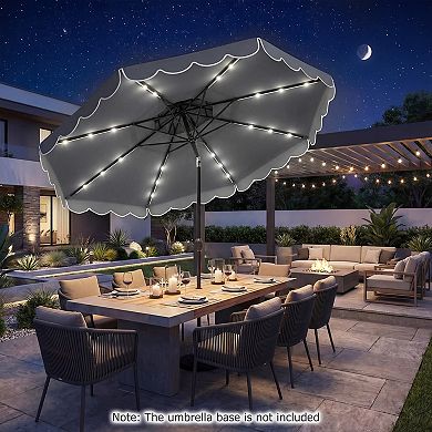Costway 10 FT Solar LED Patio Umbrella, Push-Button Tilt & Crank, 24 LED Lights & 8 Ribs