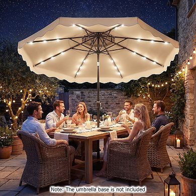 Costway 10 FT Solar LED Patio Umbrella, Push-Button Tilt & Crank, 24 LED Lights & 8 Ribs