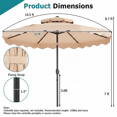 Costway 10 FT Solar LED Patio Umbrella, Push-Button Tilt & Crank, 24 LED Lights & 8 Ribs