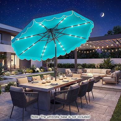 Costway 10 FT Solar LED Patio Umbrella, Push-Button Tilt & Crank, 24 LED Lights & 8 Ribs