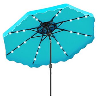 Costway 10 FT Solar LED Patio Umbrella, Push-Button Tilt & Crank, 24 LED Lights & 8 Ribs