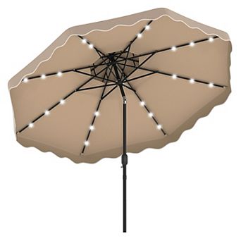 Costway 10 FT Solar LED Patio Umbrella, Push-Button Tilt & Crank, 24 LED Lights & 8 Ribs