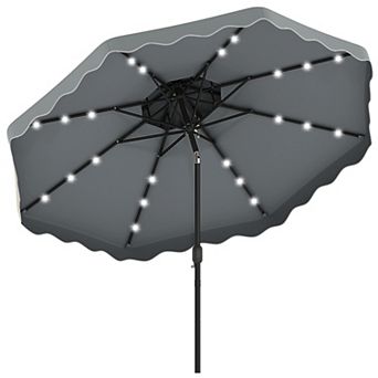Costway 10 FT Solar LED Patio Umbrella, Push-Button Tilt & Crank, 24 LED Lights & 8 Ribs
