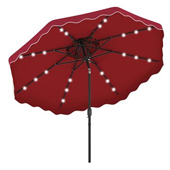Costway 10 FT Solar LED Patio Umbrella, Push-Button Tilt & Crank, 24 LED Lights & 8 Ribs