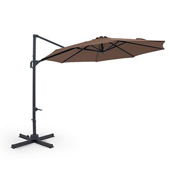 Costway 10 FT Patio Cantilever Umbrella with 360° Rotation, Easy Tilt Adjustment, 8 Ribs