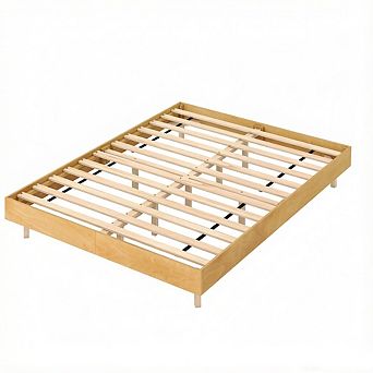 Costway Floating Bed Frame with LED Lights, 12 Inch Modern Wood Platform Bed