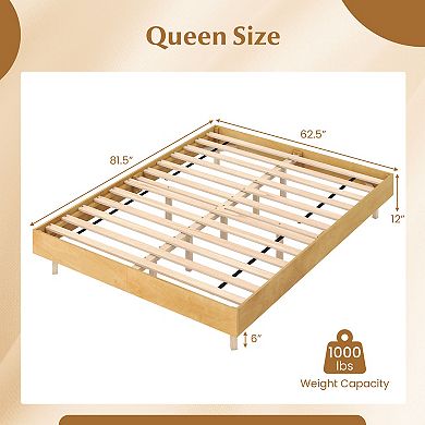 Costway Floating Bed Frame with LED Lights, 12 Inch Modern Wood Platform Bed