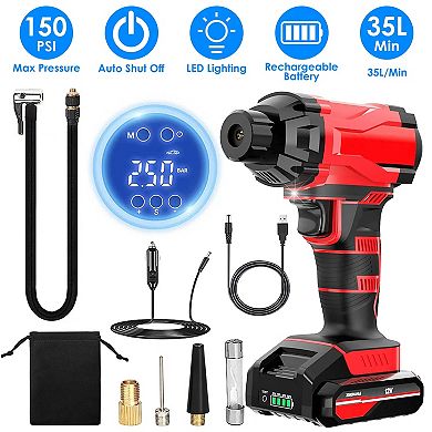 150PSI Cordless Car Tire Inflator, Portable 12V Electric Air Compressor Pump with LED Light