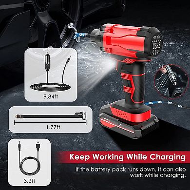 150PSI Cordless Car Tire Inflator, Portable 12V Electric Air Compressor Pump with LED Light