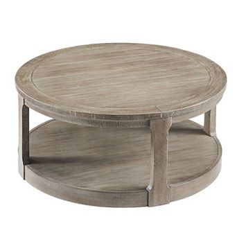 KWPZQEB 40" Rustic Round Coffee Table, Wood 2 tier Center Table with Wheels for Living Room