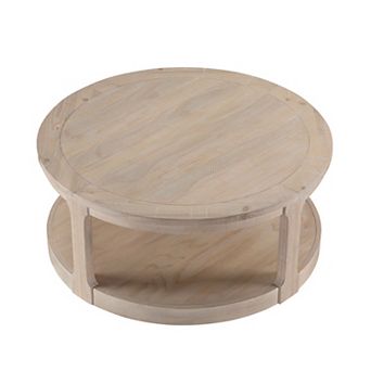 KWPZQEB 40" Rustic Round Coffee Table, Wood 2 tier Center Table with Wheels for Living Room